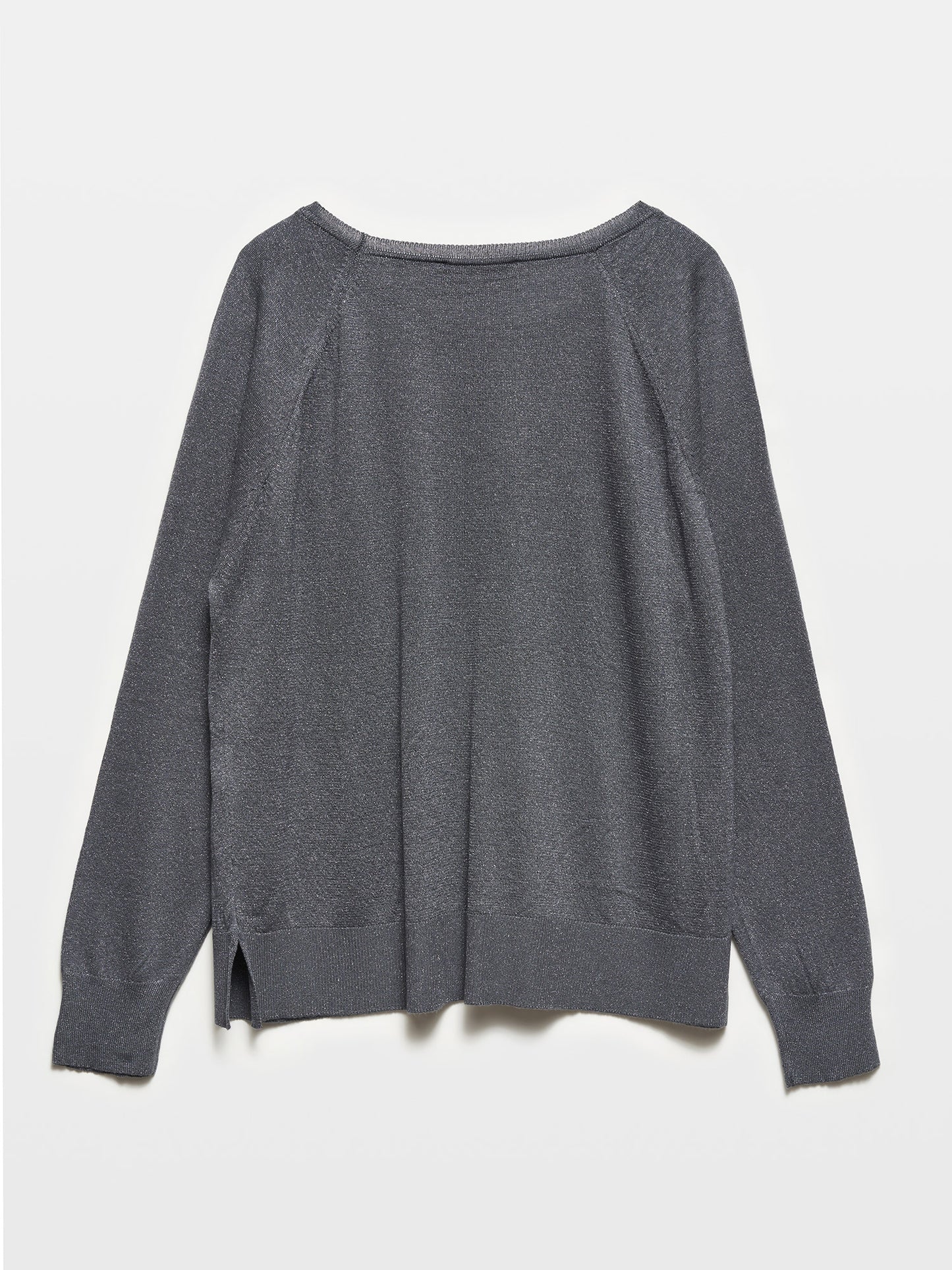 Crew Neck Glittery Basic Thin Knit Sweater-Smoke