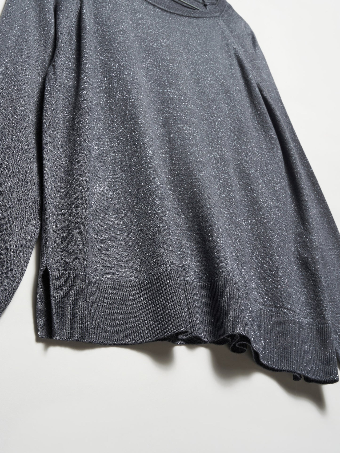 Crew Neck Glittery Basic Thin Knit Sweater-Smoke