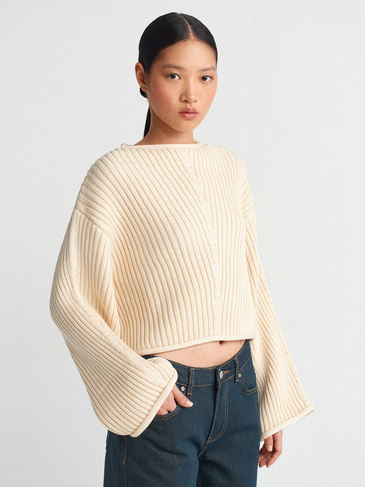 Crew Neck Ribbed Knit Sweater