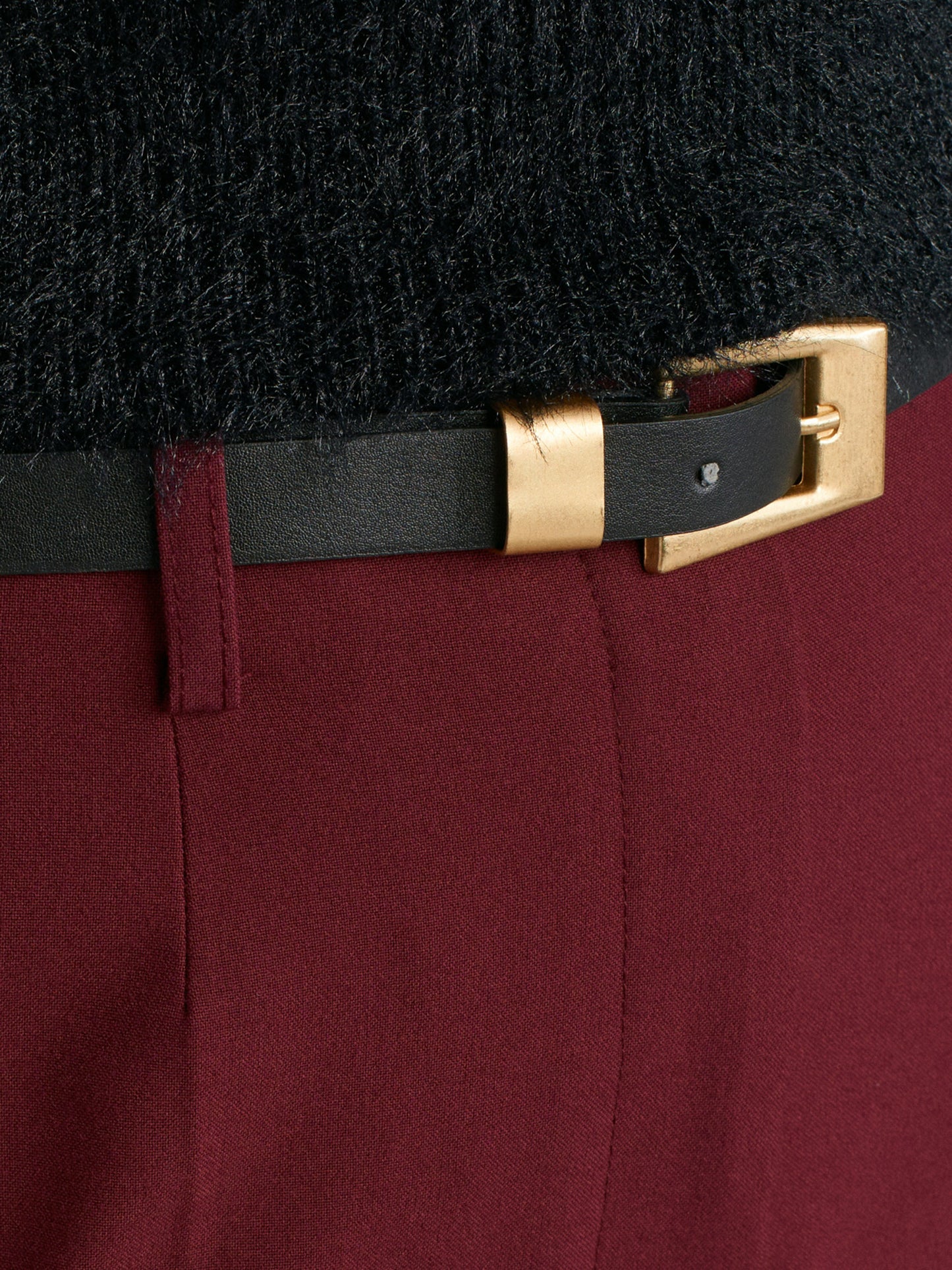 Belted High Waist Trousers-Burgundy